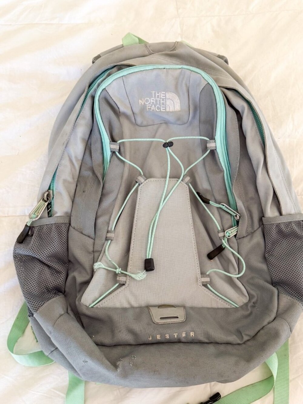 The North Face Jester Backpack Gray Mint Green Laptop School Bag
